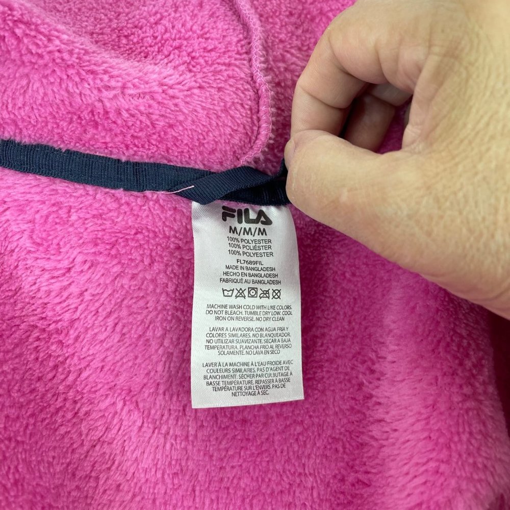 FILA Pink/Black Fleece Hooded Robe Logo Spell Out Trim Size Medium - Picture 7 of 11